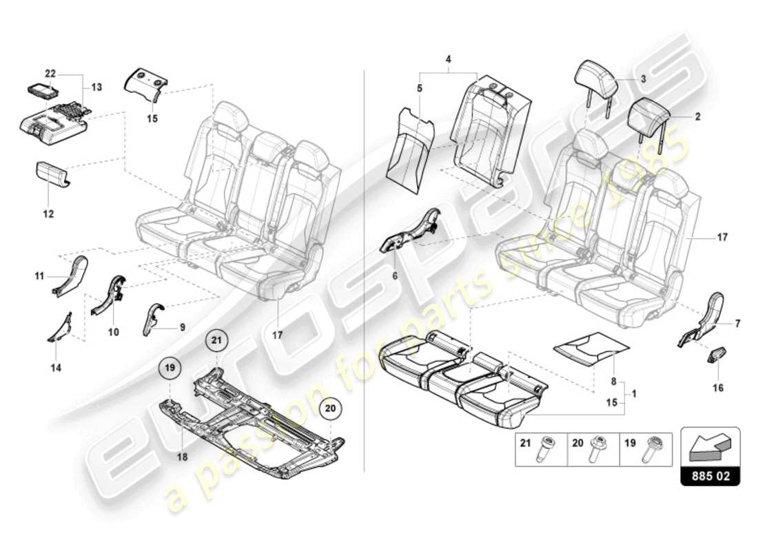 lamborghini urus (2019) banquette (3-seater) schéma des pièces