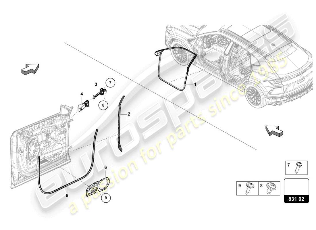 lamborghini urus s (2023) joint de porte avant schéma des pièces