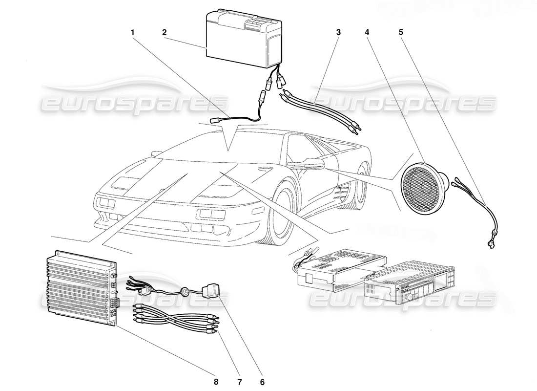 lamborghini diablo (1991) ensemble radio (valable pour la version américaine - septembre 1991) schéma des pièces