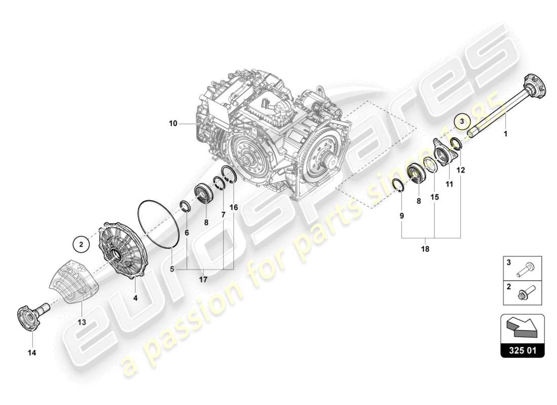 lamborghini evo spyder 2wd (2022) arbre à bride avec roulement schéma des pièces