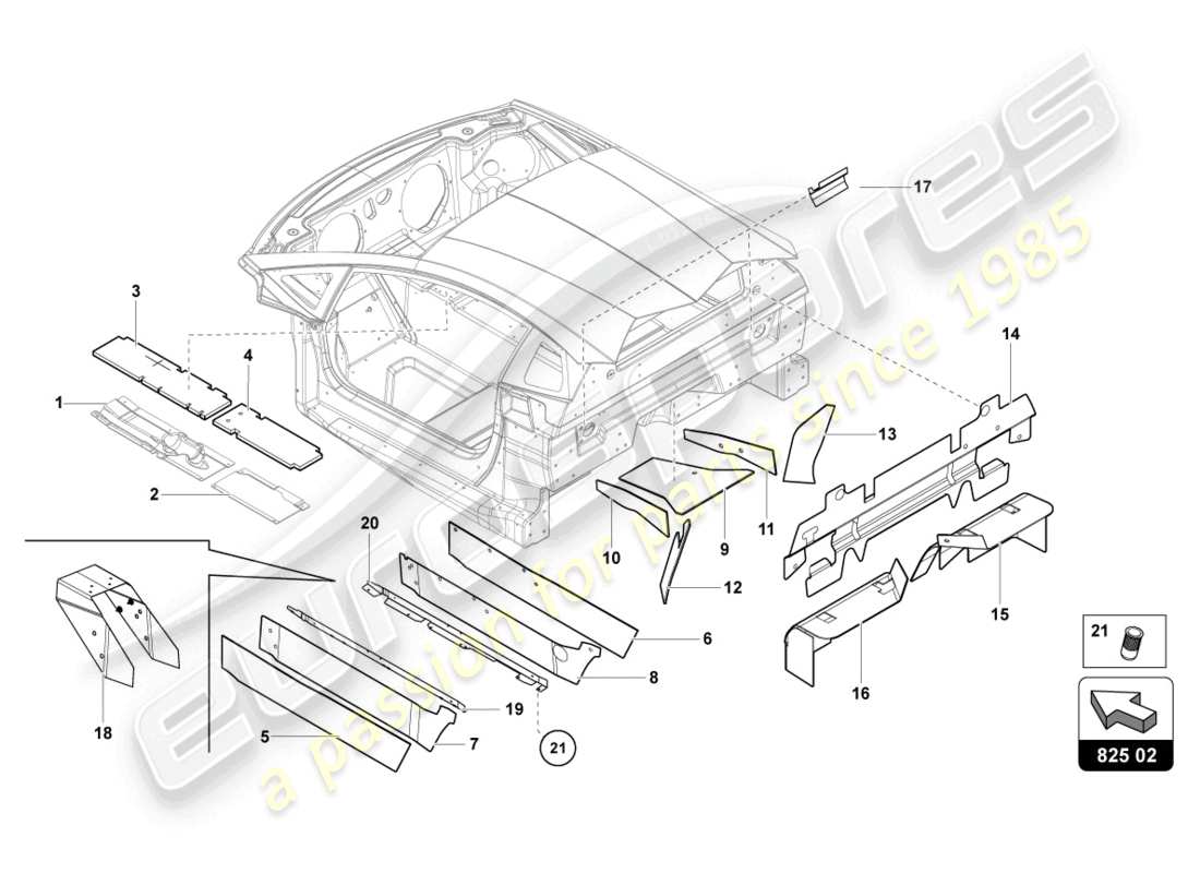 lamborghini countach lpi 800-4 (2022) amortisseur pour tunnel schéma des pièces