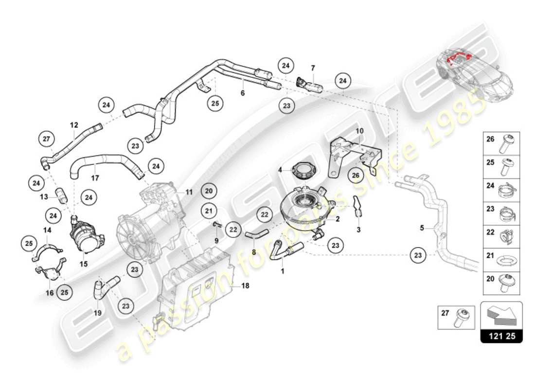lamborghini revuelto coupe (2024) système de refroidissement par liquide de refroidissement - refroidissement haute tension schéma des pièces