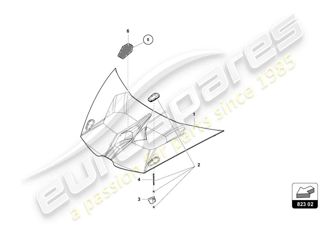 lamborghini super trofeo evo (2018) diagramme des pièces du capot avant