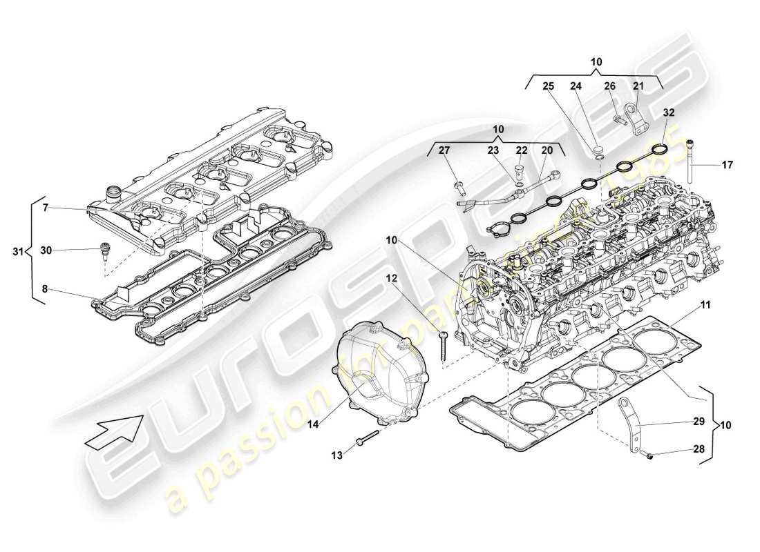 lamborghini lp560-4 coupe (2013) cylindres de culasse complets 1-5 schéma des pièces