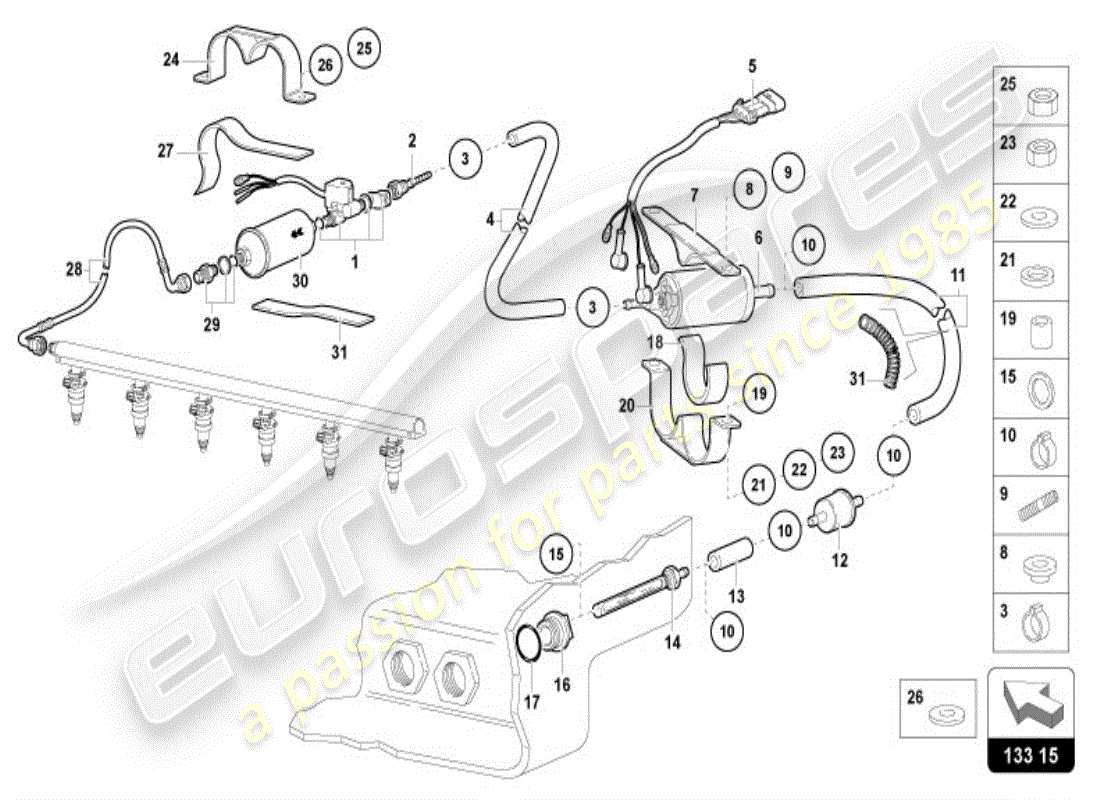 lamborghini diablo vt (1999) système d'alimentation en carburant schéma des pièces