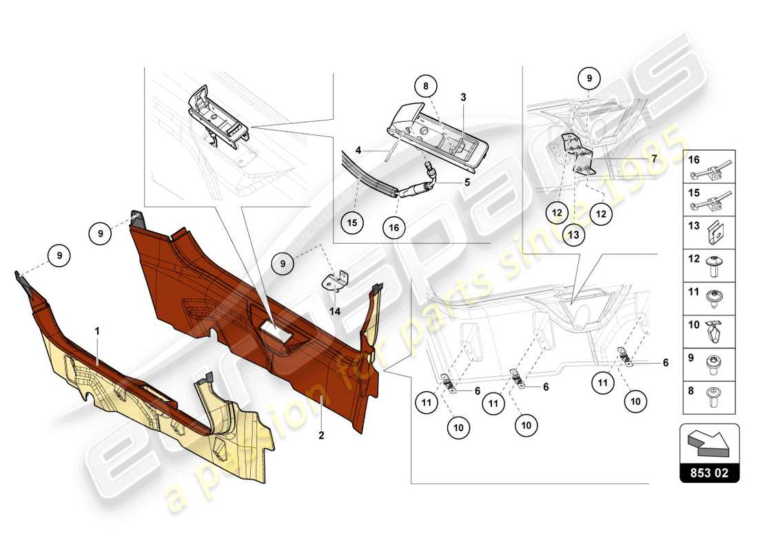 lamborghini countach lpi 800-4 (2022) garniture de pilier schéma des pièces