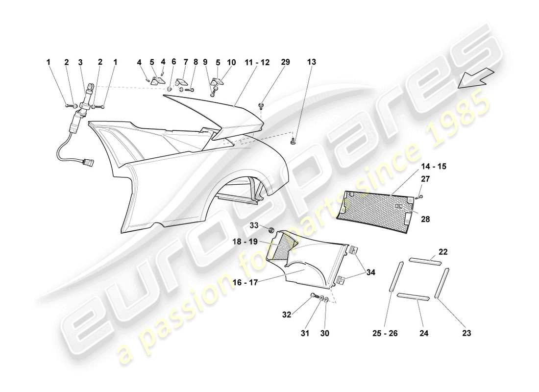 lamborghini lp640 coupe (2009) diagramme des pièces de garniture du panneau latéral