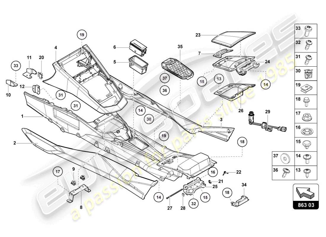 lamborghini lp770-4 svj roadster (2022) tunnel arrière schéma des pièces