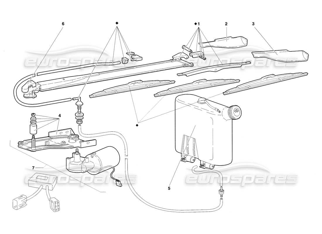 lamborghini diablo sv (1998) windscreen wiper and headlamp washers (valid for gb - november 1998) part diagram