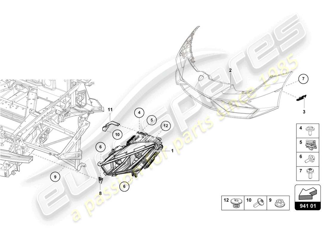 lamborghini evo spyder (2024) phare led avant schéma des pièces