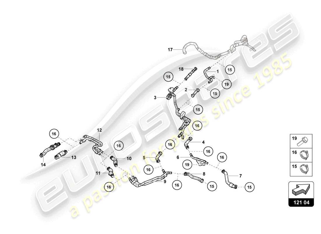 lamborghini evo coupe 2wd (2023) durites et tuyaux de refroidissement schéma des pièces