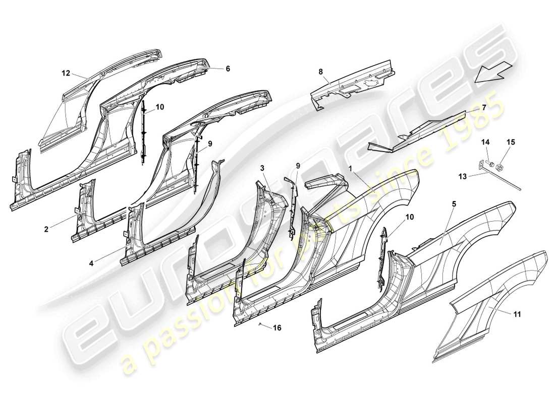 lamborghini blancpain sts (2012) cadre de porte schéma des pièces