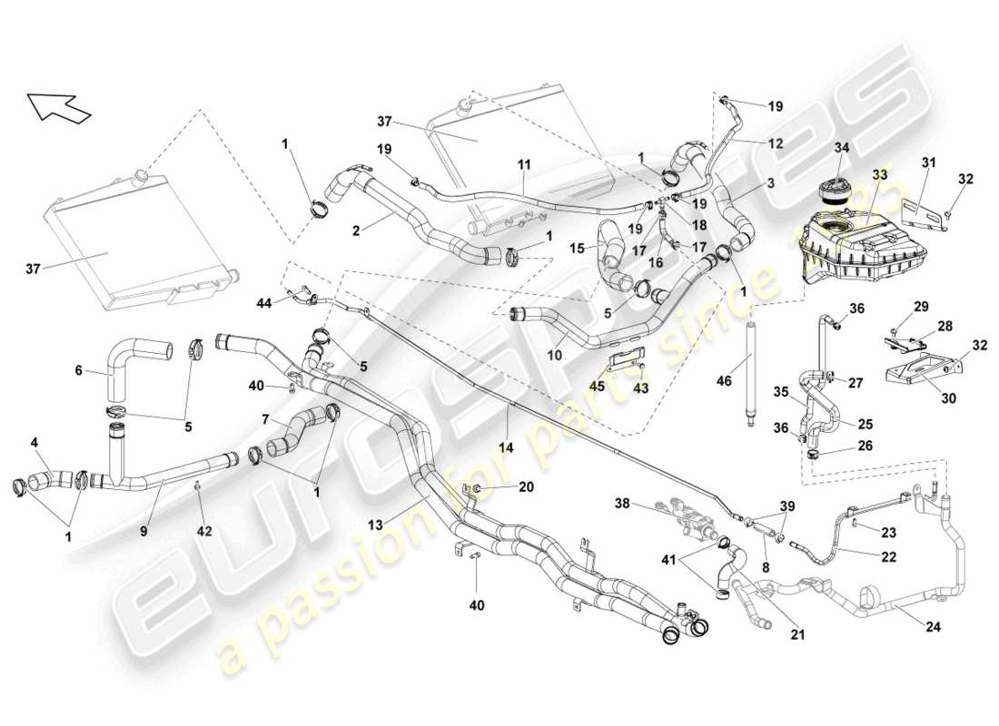 lamborghini blancpain sts (2012) système de refroidissement du liquide de refroidissement schéma des pièces