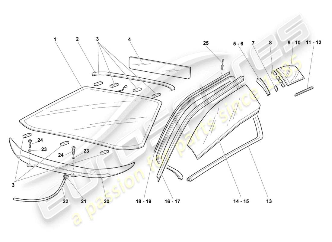 lamborghini lp670-4 sv (2010) lunettes de fenêtre schéma des pièces