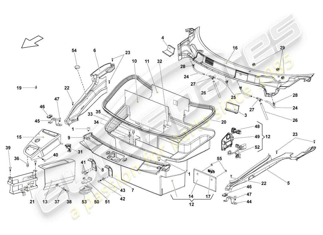 lamborghini gallardo coupe (2007) panneau transversal avec scuttle schéma des pièces