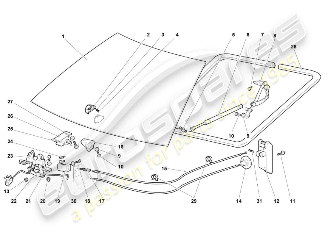 lamborghini lp640 roadster (2007) diagramme de pièce de capot