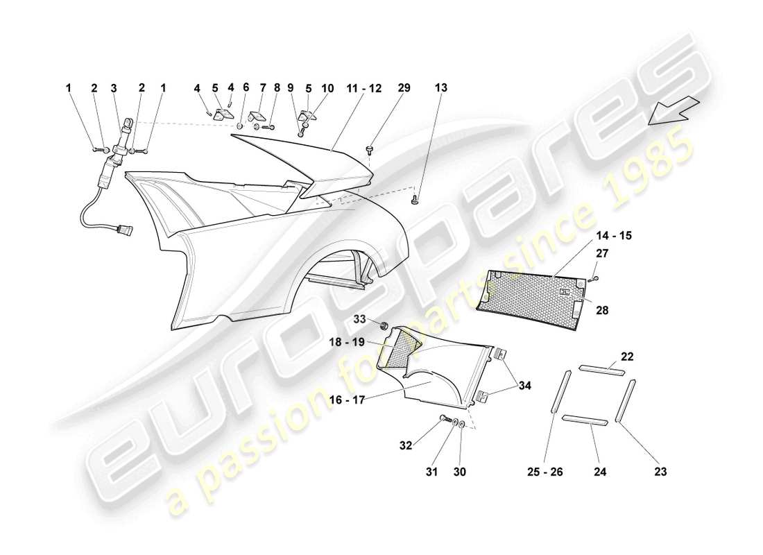 lamborghini lp640 roadster (2007) diagramme des pièces de garniture du panneau latéral