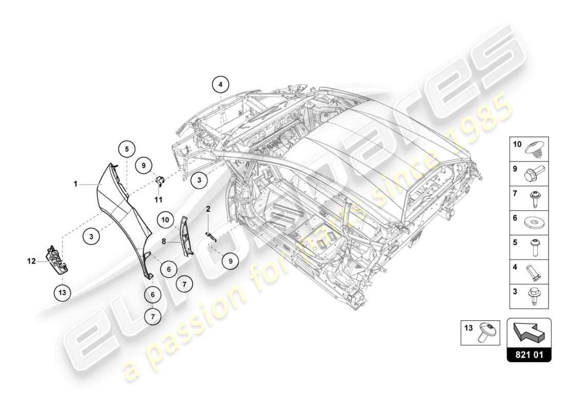 lamborghini evo spyder (2024) protecteur d'aile avant schéma des pièces
