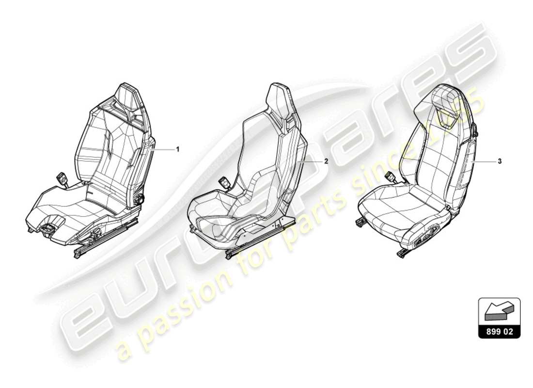 lamborghini evo spyder 2wd (2022) siege, complet diagramme de pièce