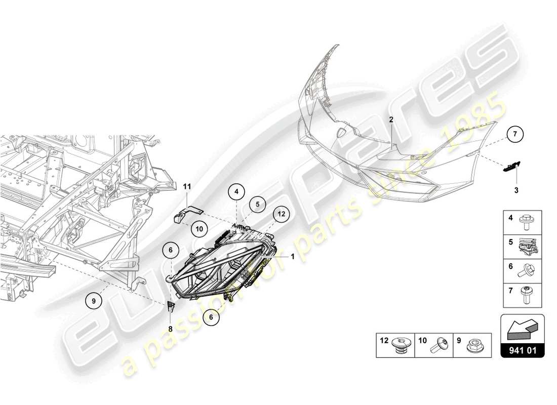 lamborghini evo coupe 2wd (2022) phare led avant schéma des pièces