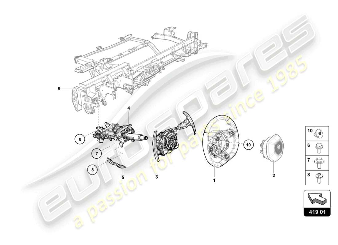 lamborghini evo coupe 2wd (2022) système de direction schéma des pièces