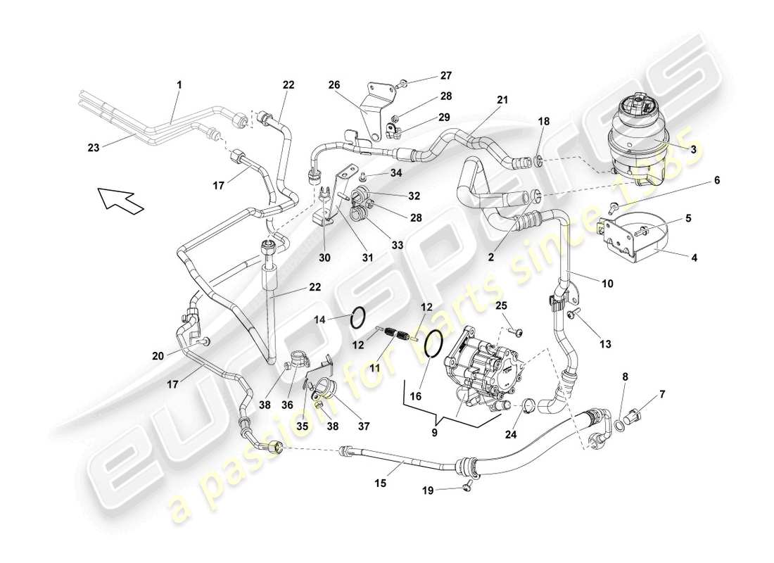 lamborghini blancpain sts (2012) système hydraulique pour système de direction schéma des pièces