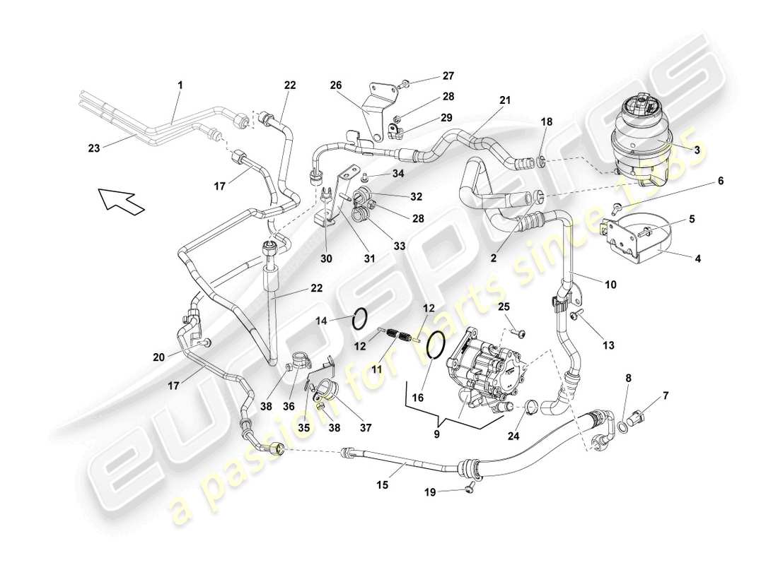 lamborghini lp570-4 sl (2010) système hydraulique pour système de direction schéma des pièces