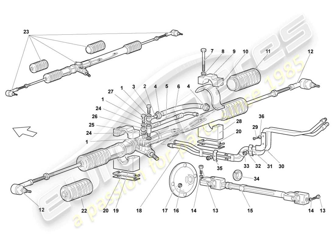 lamborghini lp640 roadster (2007) mécanisme de direction schéma des pièces