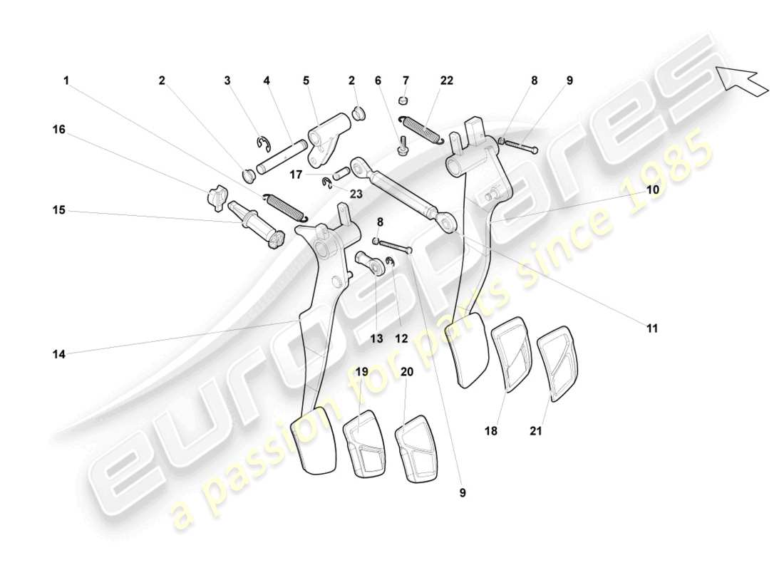 lamborghini gallardo spyder (2008) freinage et accélération. levier mech. diagramme de pièce