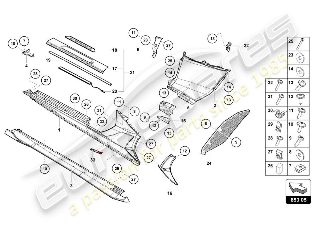 lamborghini lp770-4 svj roadster (2022) latéral extérieur inférieur pour carter de roue schéma des pièces