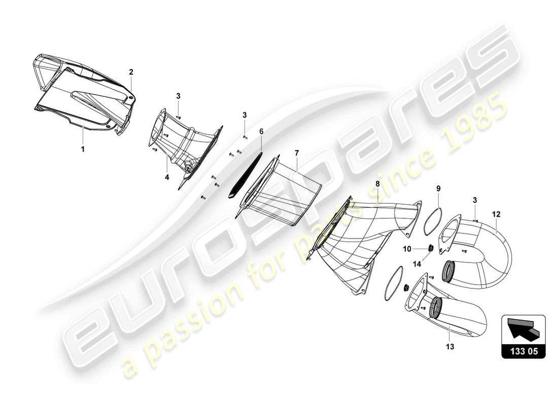 lamborghini super trofeo evo 2 (2022) airscoop et filtre à air schéma des pièces