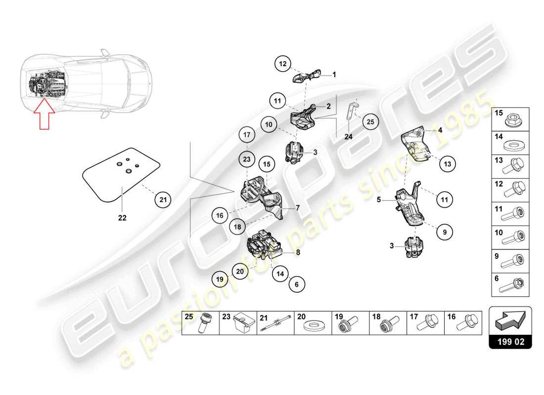 lamborghini evo spyder 2wd (2022) pièces de sécurisation pour moteur schéma des pièces