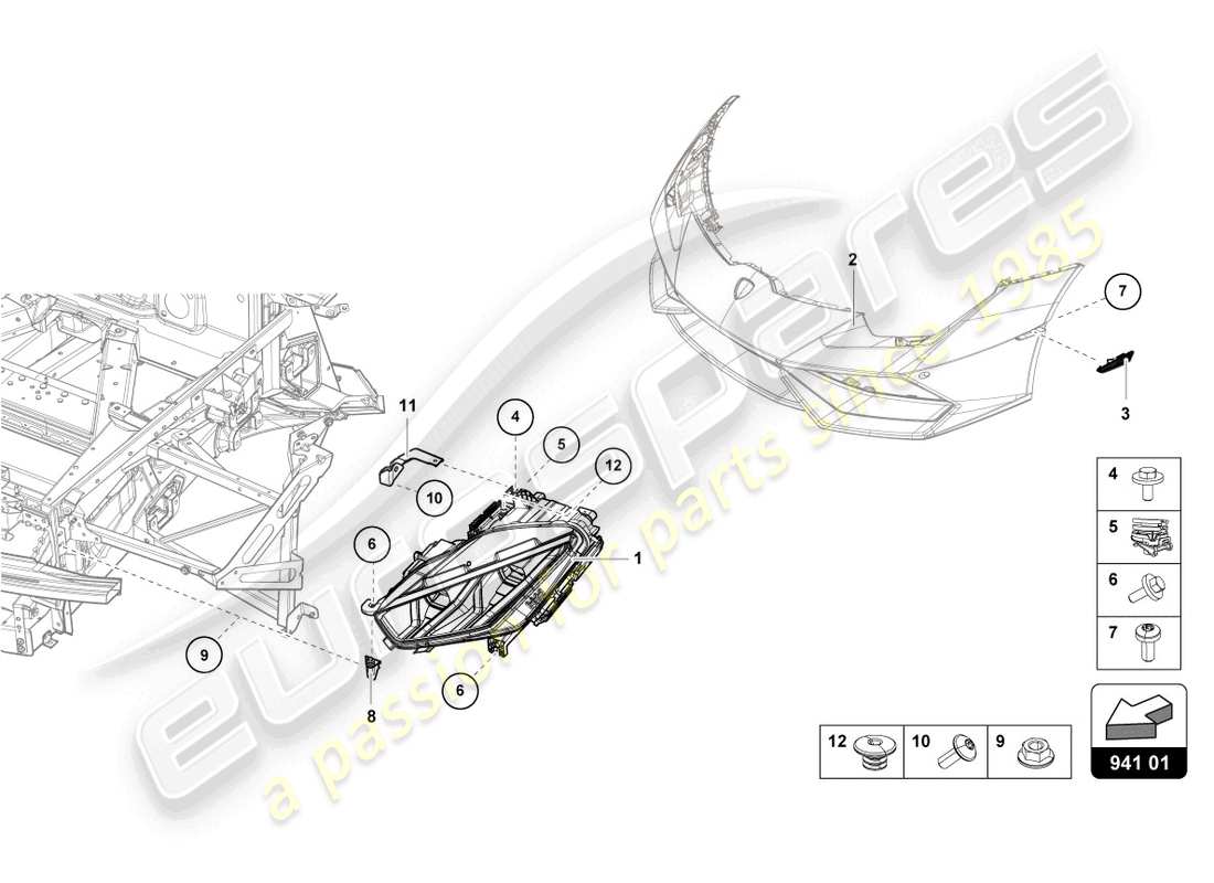 lamborghini tecnica (2023) phare avant à led schéma des pièces