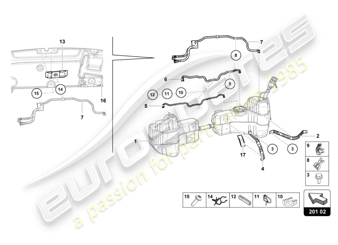 lamborghini 2024 (tecnica) pour réservoir de carburant et conduite de carburant attaches de conduite de carburant schéma des pièces