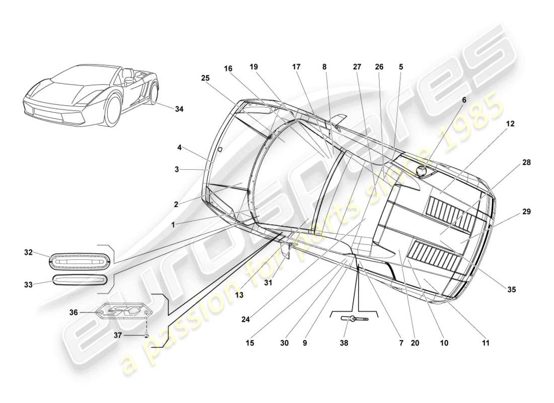 lamborghini gallardo spyder (2008) plaques types schéma des pièces
