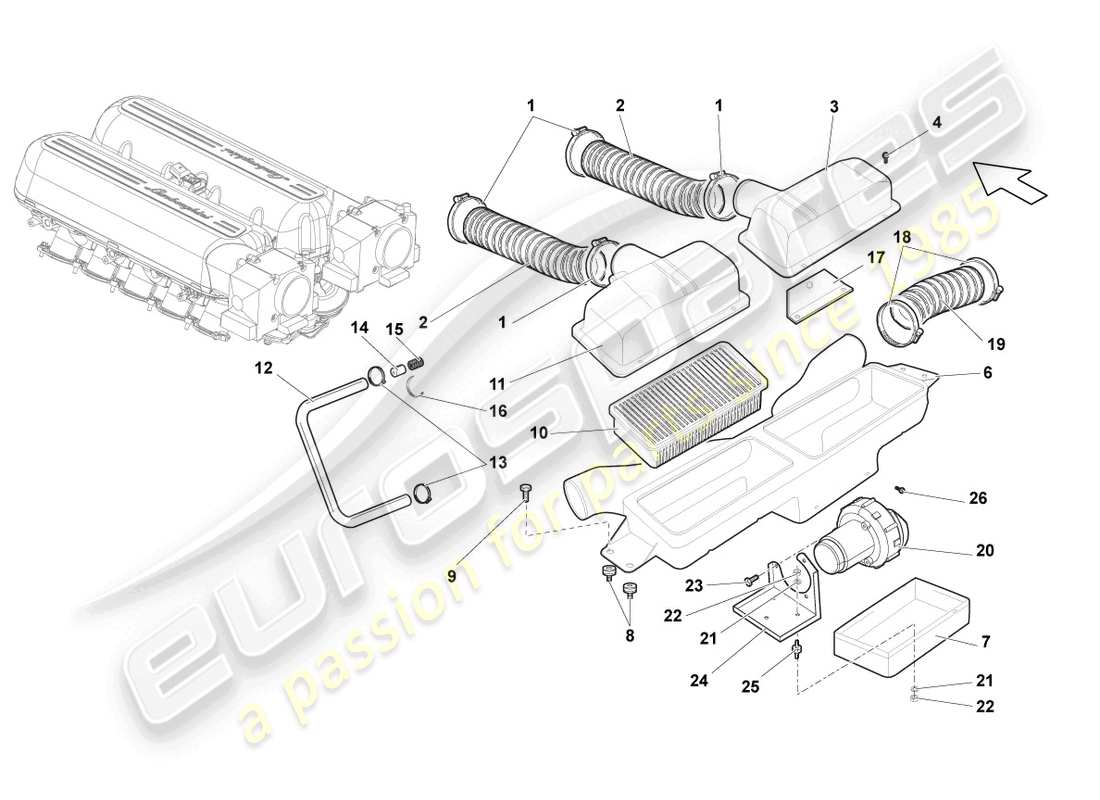 lamborghini gallardo spyder (2006) filtre à air schéma des pièces