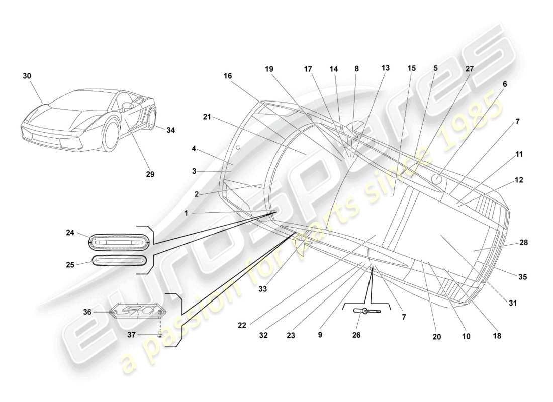 lamborghini lp570-4 sl (2014) plaques signalétiques schéma des pièces