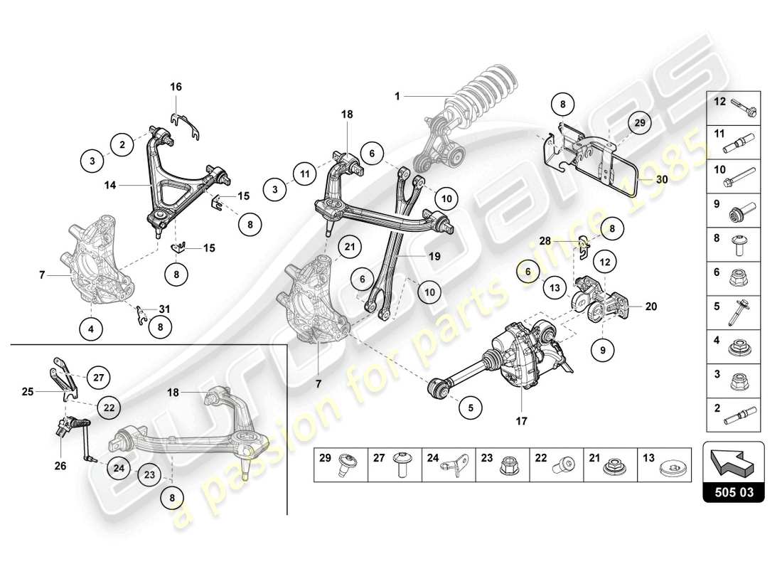 lamborghini lp770-4 svj roadster (2022) suspension arrière schéma des pièces