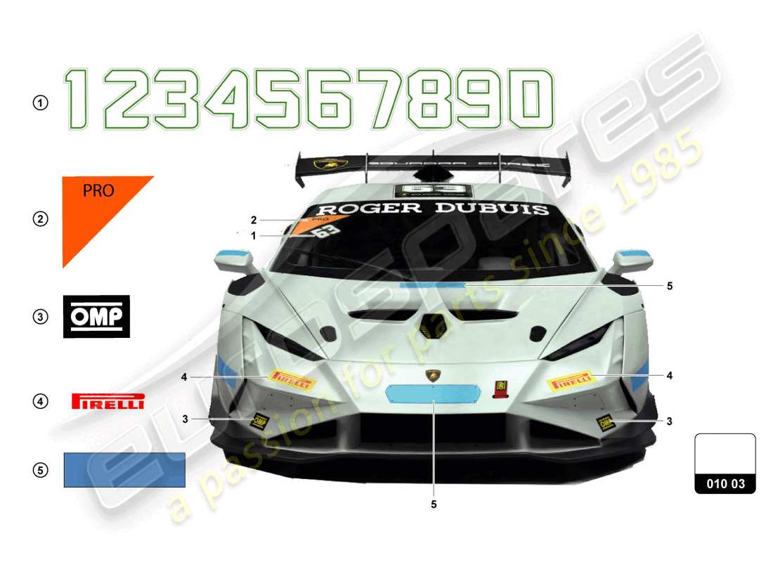 lamborghini super trofeo evo 2 (2022) autocollants schéma des pièces