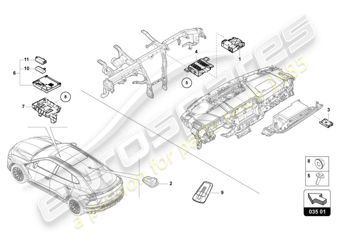 lamborghini urus (2021) unité de commande pour l'électronique de l'information schéma des pièces