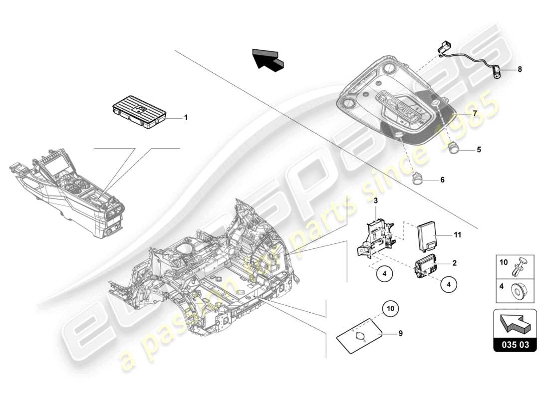 lamborghini urus (2021) pièces électriques pour la préparation de téléphone cellulaire schéma des pièces