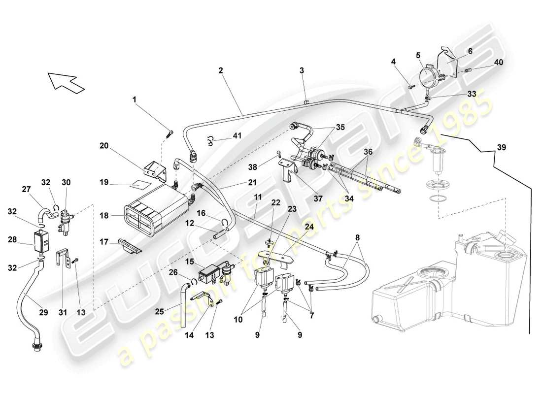 lamborghini superleggera (2008) récipient à charbon actif schéma des pièces