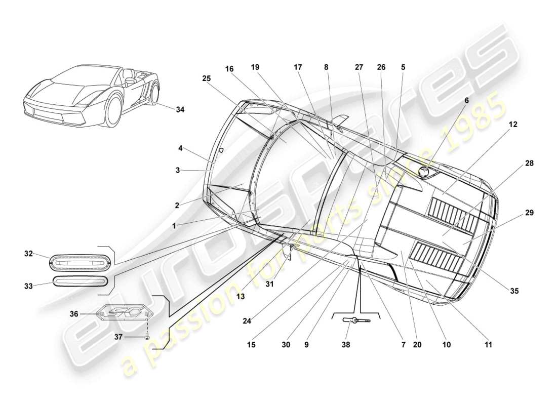 lamborghini lp550-2 spyder (2010) plaques types schéma des pièces