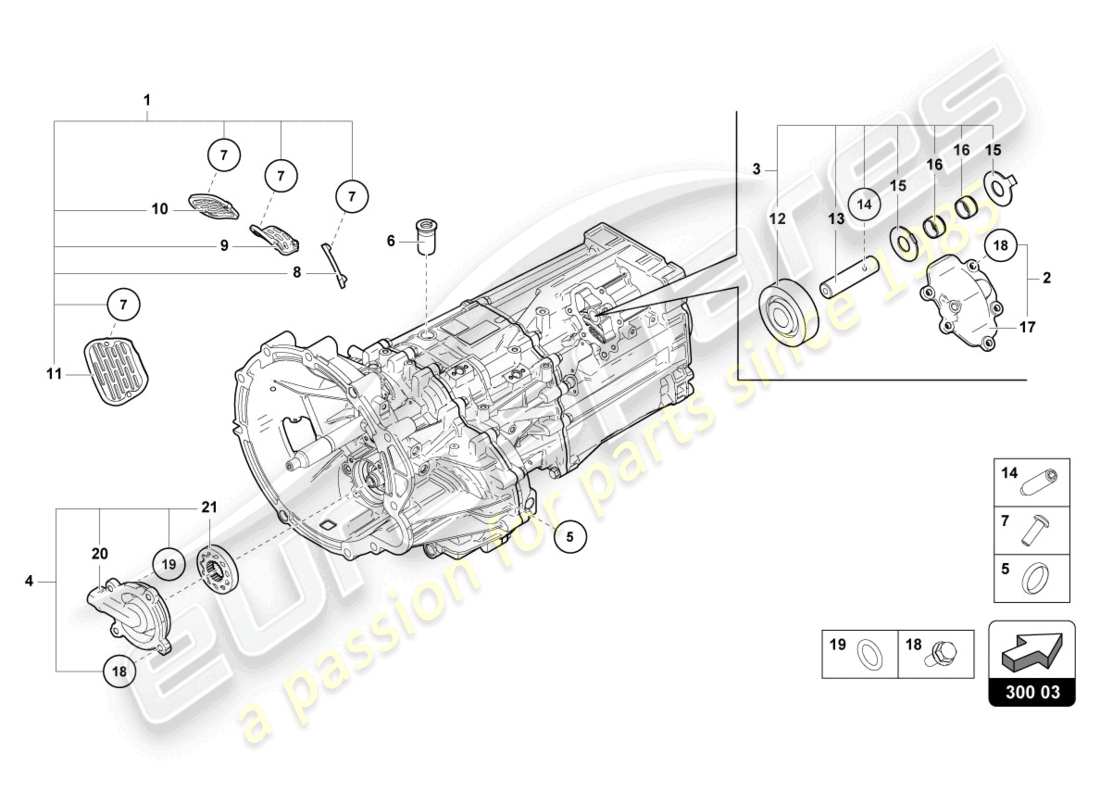 lamborghini countach lpi 800-4 (2022) composants extérieurs de la boîte de vitesses schéma des pièces