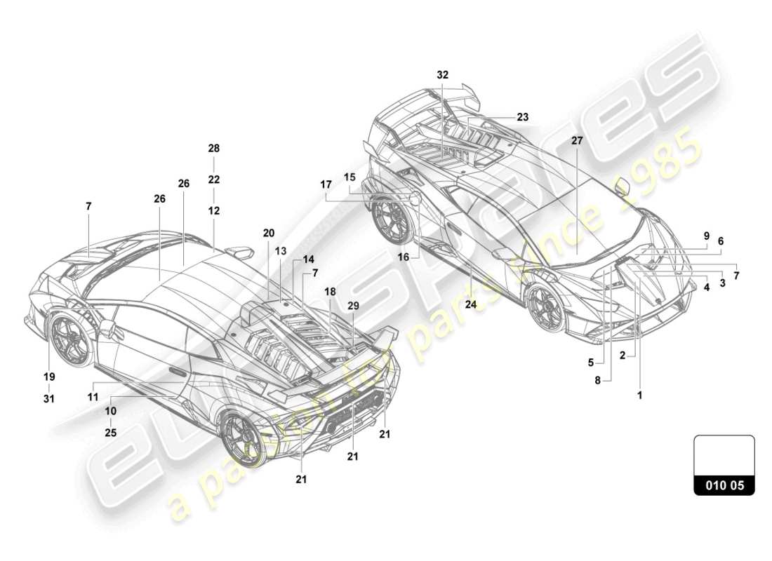 lamborghini 2022 (sto) inscriptions/lettrage diagramme des pièces