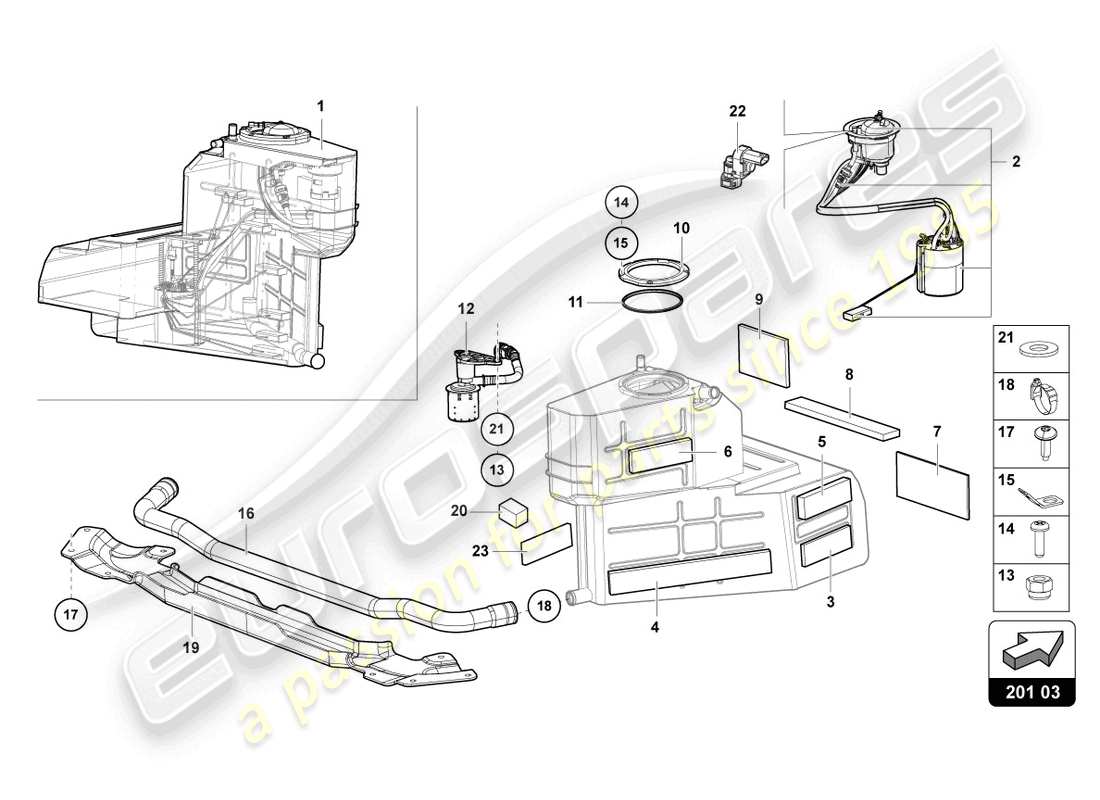 lamborghini countach lpi 800-4 (2022) réservoir de carburant droit schéma des pièces