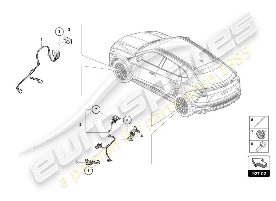 lamborghini urus (2020) faisceau de fils pour système de freinage antiblocage -abs- schéma des pièces