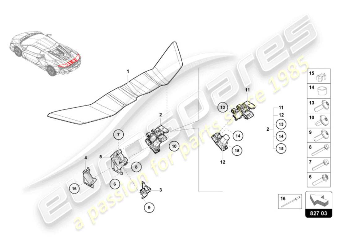 lamborghini revuelto coupe (2024) aileron arrière schéma des pièces
