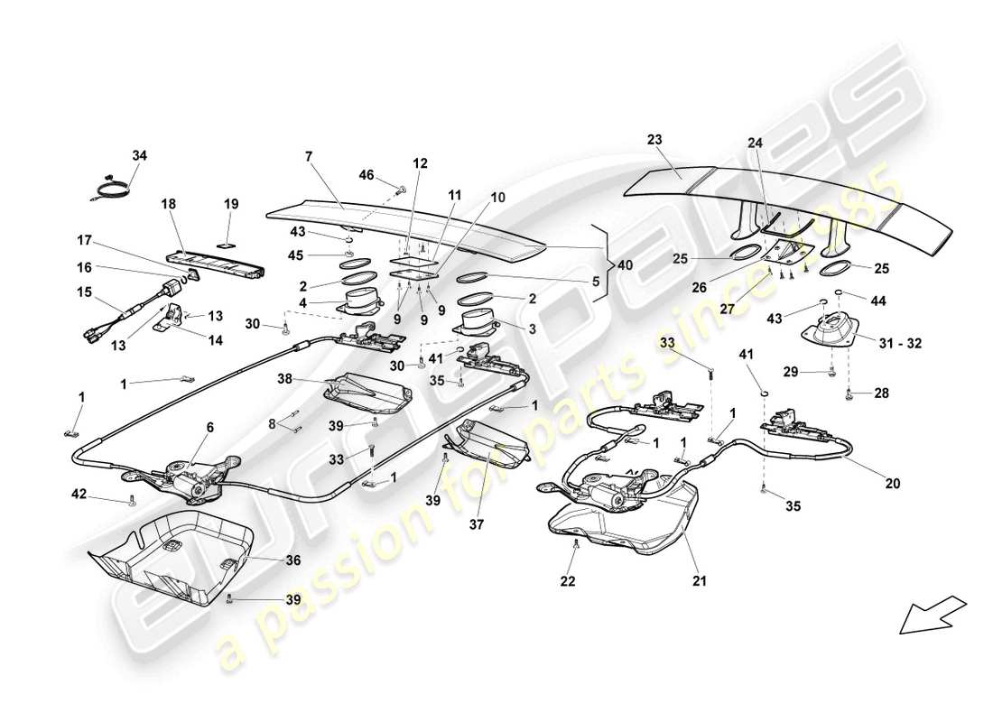 lamborghini gallardo spyder (2006) spoiler pour couvercle arrière schéma des pièces