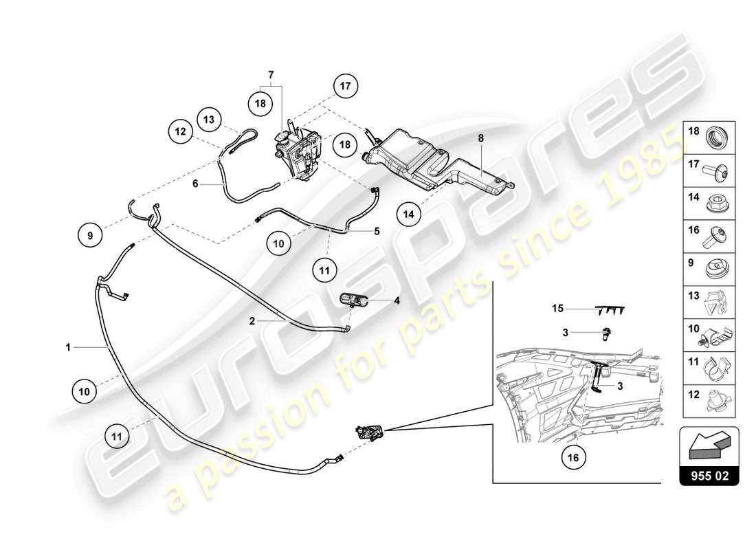 lamborghini 2021 (evo spyder 2wd) système de rondelle de phares schéma des pièces